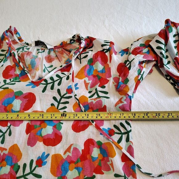 Crosby by Mollie Burch Blouse Top Popover Lightweight Floral Ruffle Colorful S - Picture 6 of 9